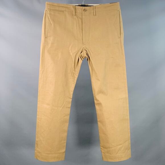 36 Camel Cotton Selvedge Twill Straight Button Fly Chino Casual Pants - Picture 1 of 6